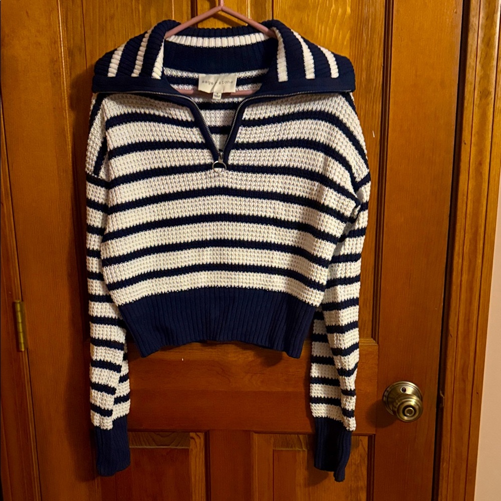 Navy and White Striped Women's Sweater